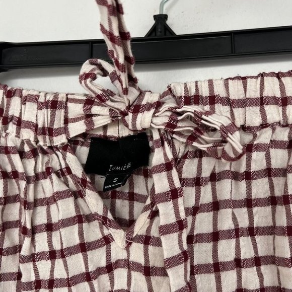 Lumière cotton/linen blend off-the-shoulder gingham tie-front top - Picture 4 of 11